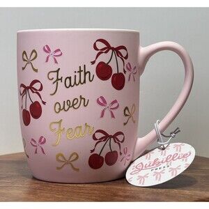Jubillie Press Faith Over Fear Cherries Bows Ceramic Coffee Tea Mug Cup Gift